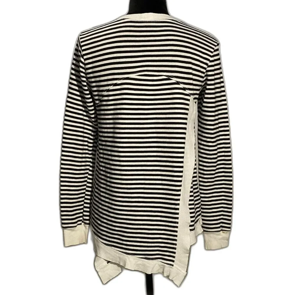 Anthropologie Left Of Center Sweater XS Black White Stripe‎ Wrap Asymmetrical